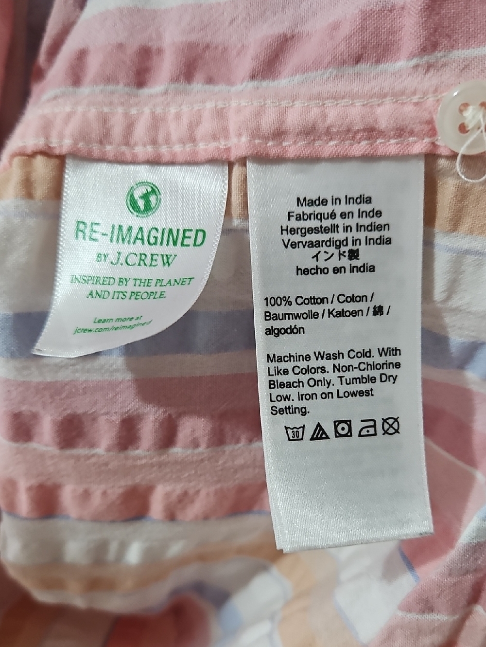 J. Crew Mens Slim Pastel Stripes Seersucker Organic Cotton Short Sleeve M - Picture 11 of 12